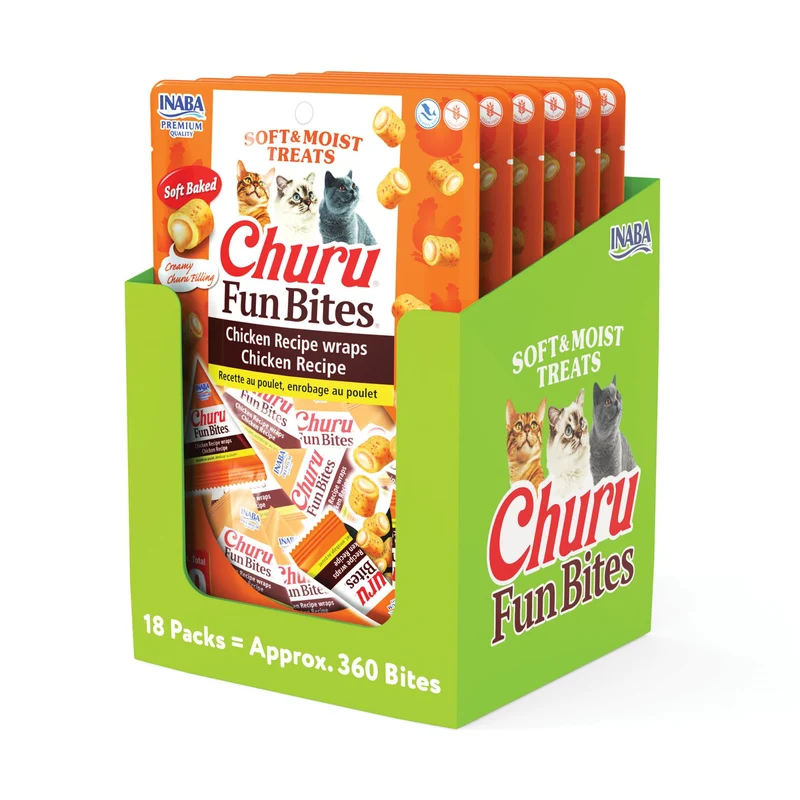 INABA Churu Fun Bites pour Chats – Friandises Douces au Poulet, Taurine, 18 Tetras (3 Sachets)