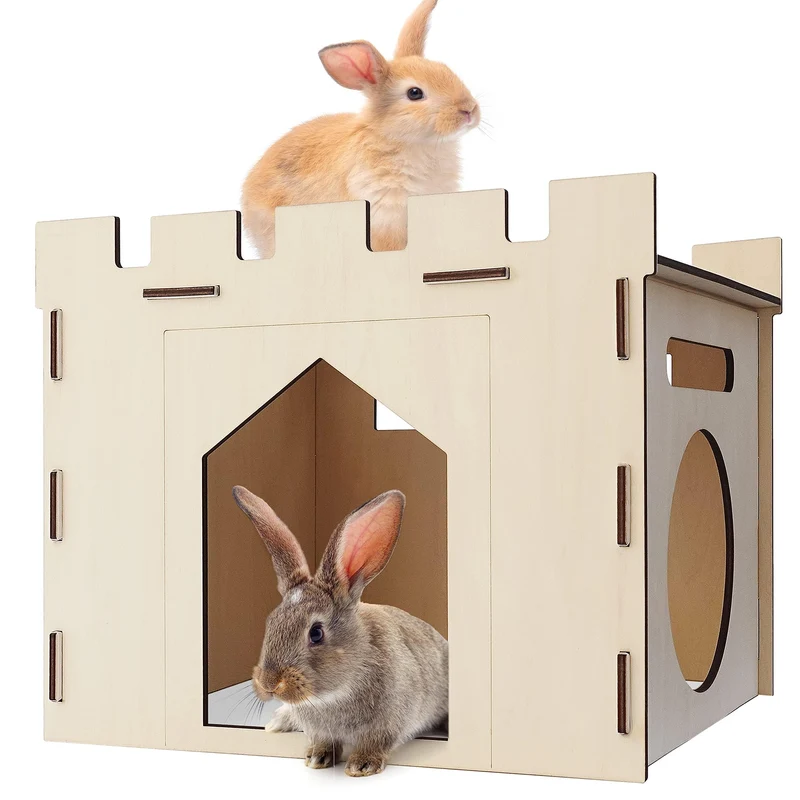HIIMALEX Grande Habitat Lapin en Bois avec Balcon Spacieux – Refuge Amovible et Design Attirant