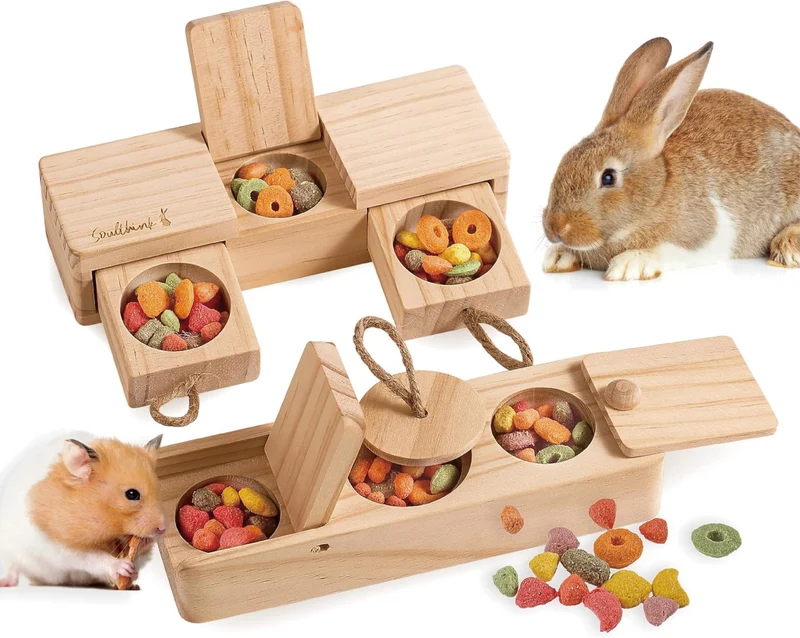 SoulThink® JOUETS INTERACTIFS EN BOIS POUR LAPINS – Sniff n' Snack Bunny Chew Toys (2 Ensembles)
