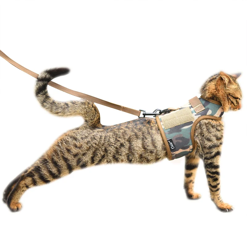 Yizhi Miaow Harnais et Laisse pour Chat – Anti-Fuite, Mesh Respirant, Camouflage Vert