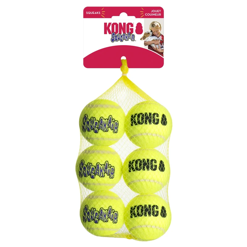 KONG SqueakAir Balles de Tennis pour Chien – Taille Moyenne, Lot de 6