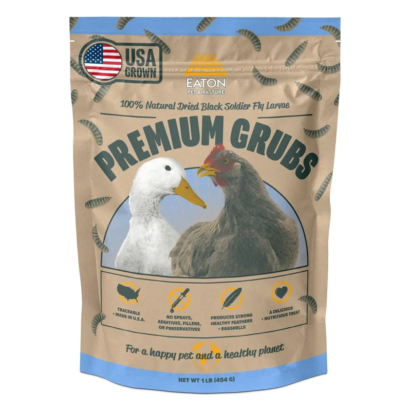 Larves Premium Eaton Pet and Pasture — Mouches Noires élevées aux États‑Unis, Calcium élevé, friandise pour poules, canards et oiseaux (1 lb)