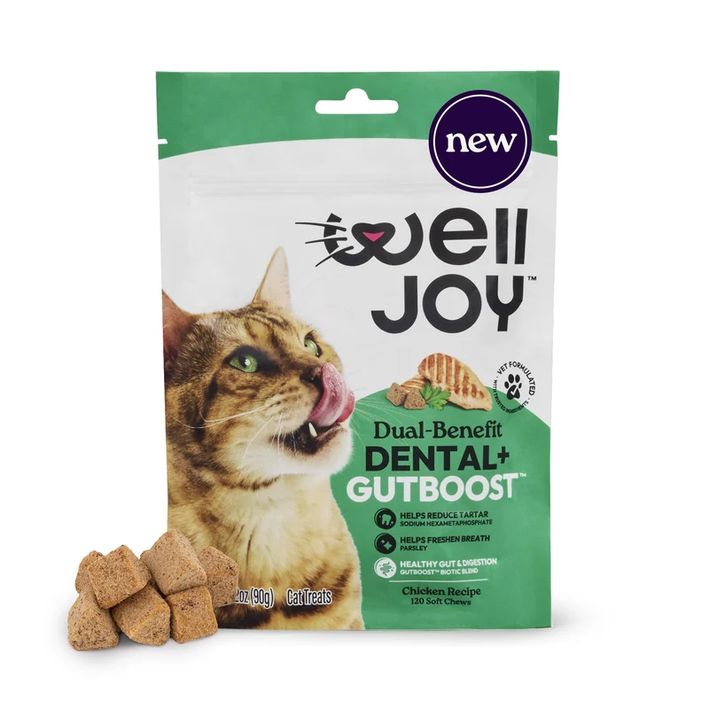 WellJoy Cat Treat Dental+ GutBoost — Réduit le tartre et haleine fraîche | 120 bouchées souples