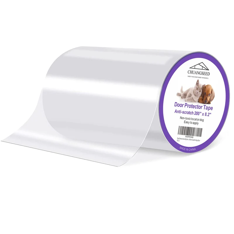 CHUANGSEED Protecteur de Porte Anti-Griffures – 200 pouces x 8,2 pouces, Transparent et Adhésif Simple