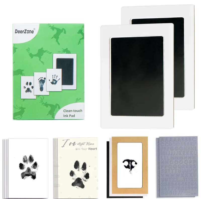 DeerZone Kit Empreinte Patte Sans Encre – Tampons Sans Encre et Cartes d'Empreinte pour Chiens et Chats