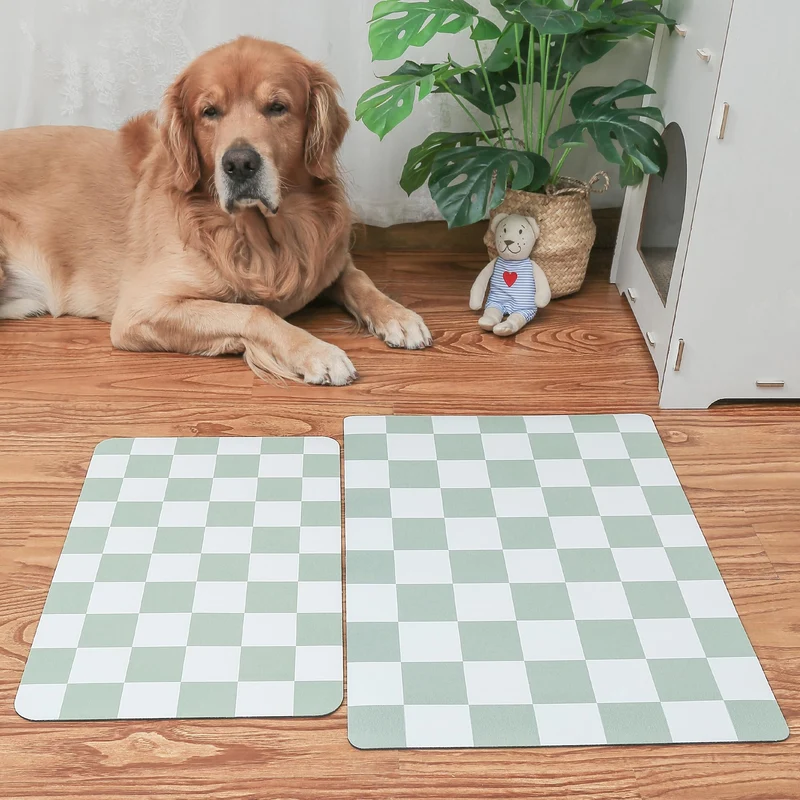Ralxion Tapis damier pour chiens – Absorbant, antidérapant, design vert sauge 16 x 24 po