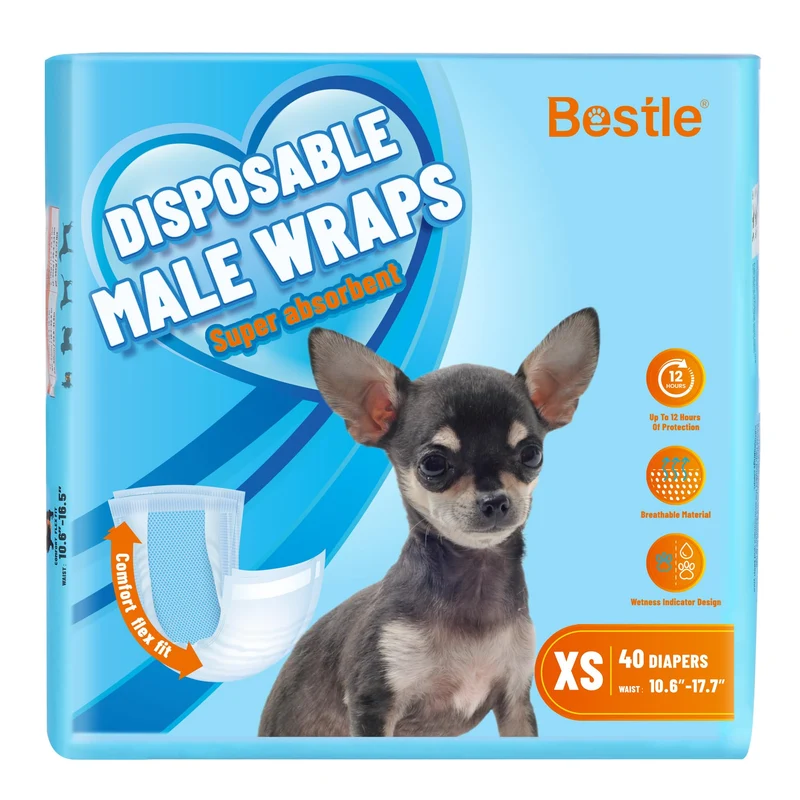 BESTLE Couches jetables pour chien mâle XS – 40 unités, indicateur d’humidité, protection anti-fuite, absorption élevée