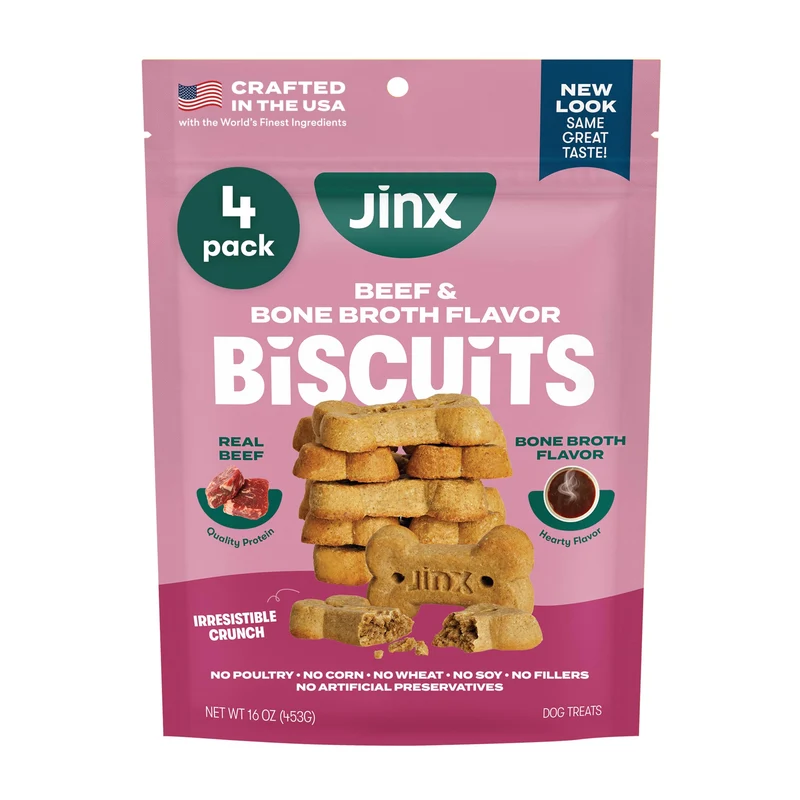 Jinx Biscuits croustillants au bouillon d'os de bœuf pour chiens – 4 paquets, 16 oz chacun