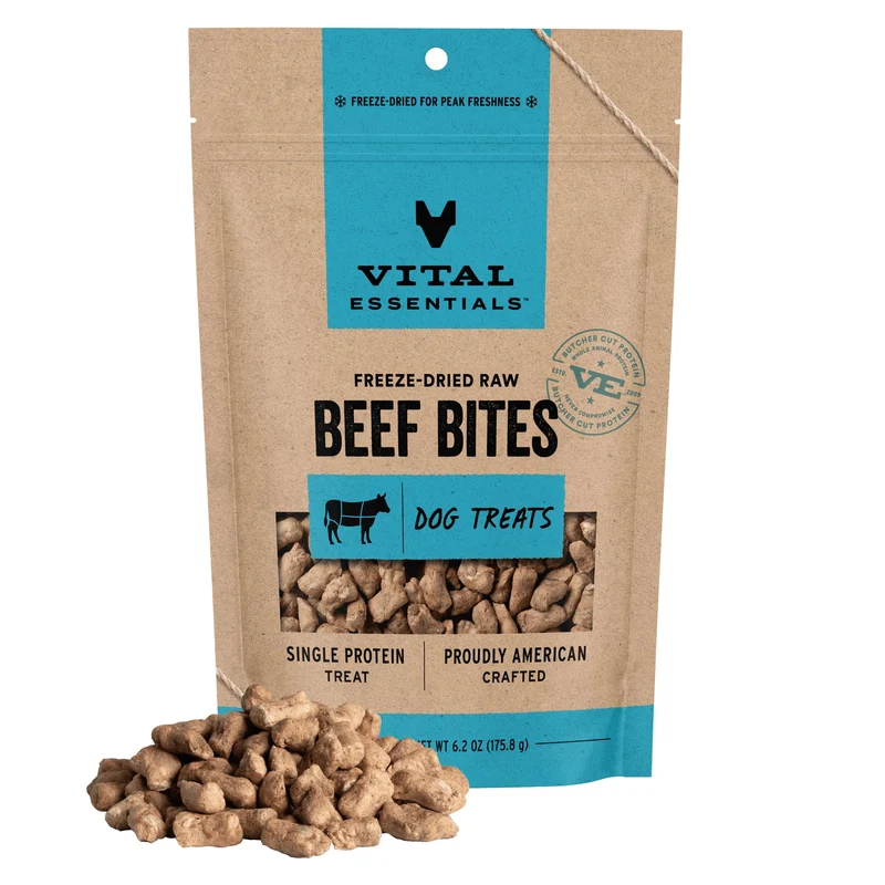 Vital Essentials Boeuf Lyophilisé pour Chien | Protéine Unique Sans Céréales, Entraînement, Sachet 6,2 oz