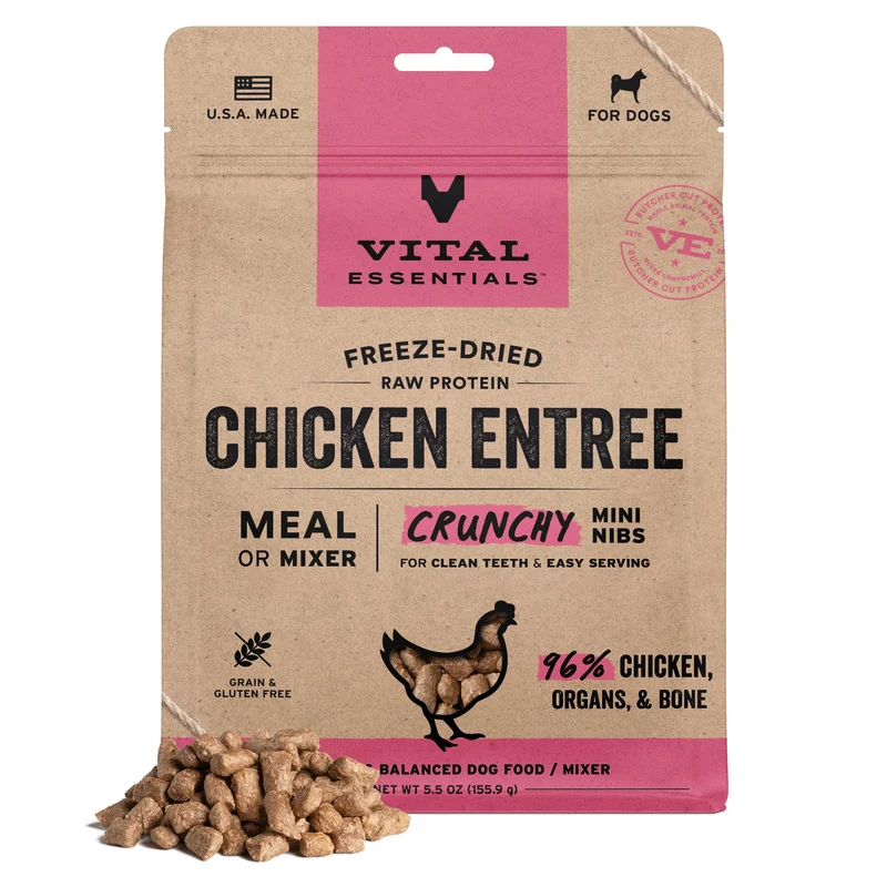 Vital Essentials Freeze Dried Chicken Mini Nibs – Repas complet ou topping | 96% poulet, organes et os | Sans céréales | 5,5 oz