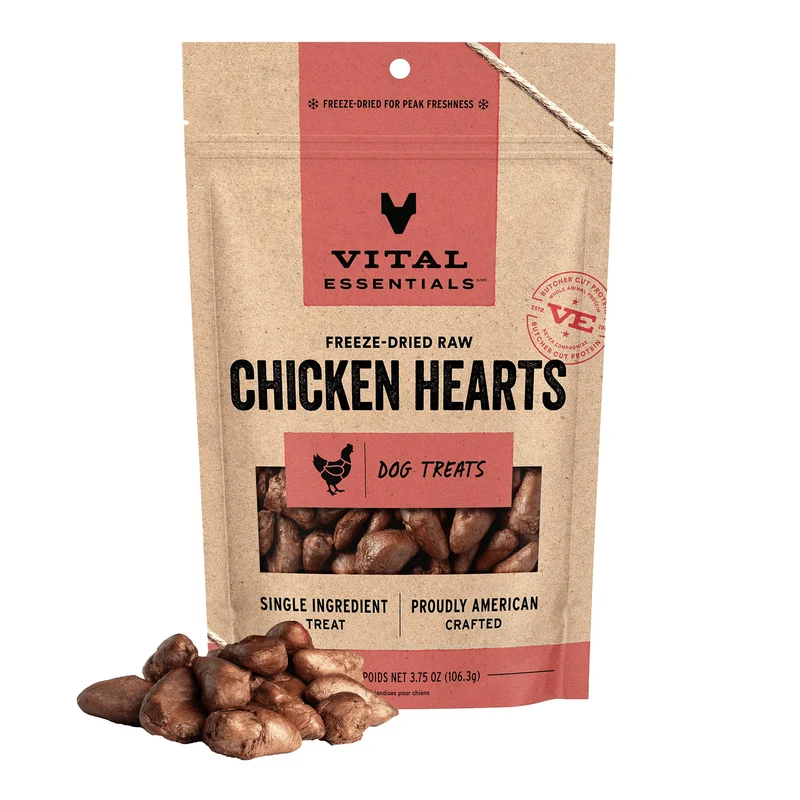 Vital Essentials – Cœurs de poulet lyophilisés pour chiens | Ingrédient unique | Sans céréales | Sachet 106 g