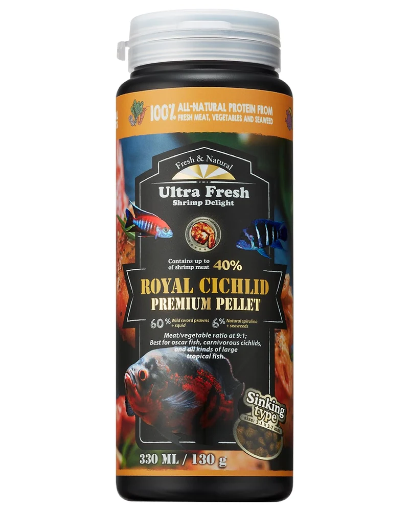Ultra Fresh Cichlid – Granulés Coulants Haut de Gamme pour Cichlides et Poissons Tropicaux, Sword Prawns et Probiotiques – 4,58 oz