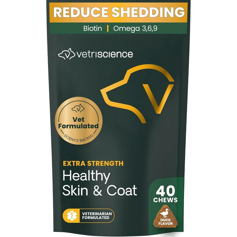 VetriScience Bouchées Extra Fort pour Peau et Pelage – Oméga-3, Oméga-6 et Oméga-9, Poisson et Biotine
