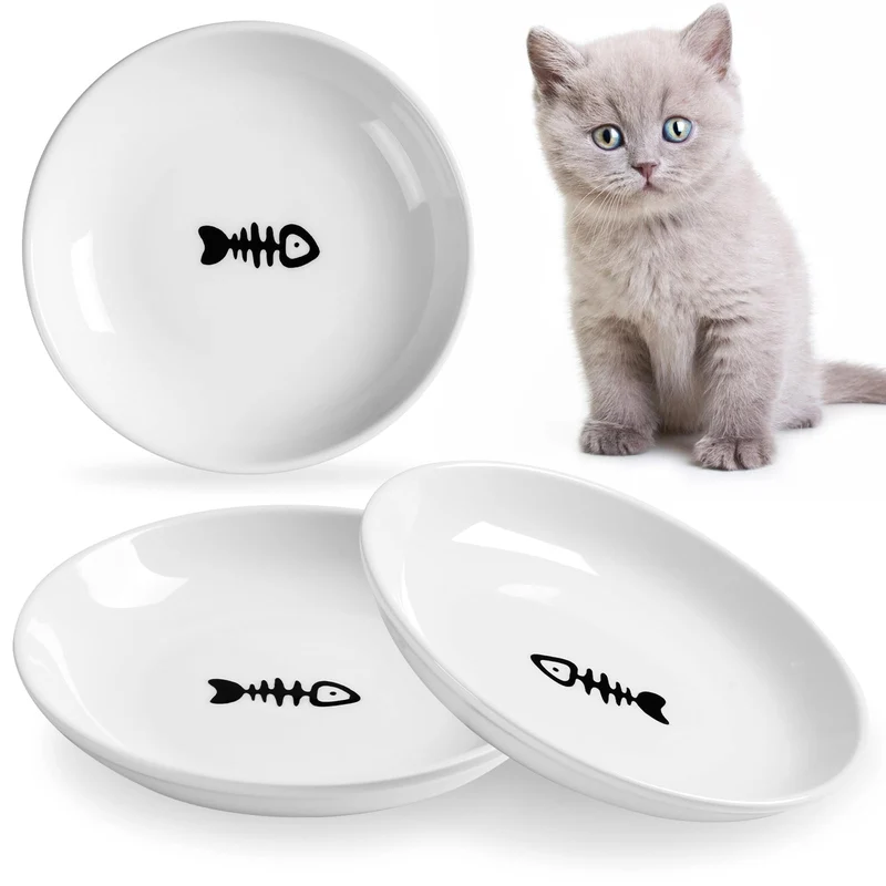 Wellbro Bols Chats en Céramique – Bols Larges et Peu Profonds, Lot de 3, 10 oz