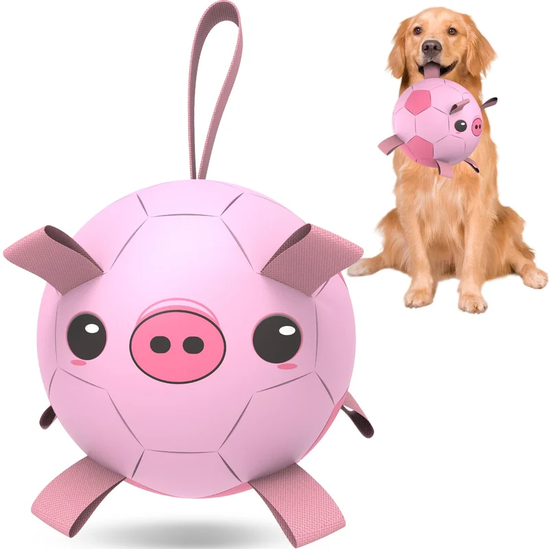 QDAN Balle de Foot pour Chien avec Anses – Jouet Interactif 8'' Rose
