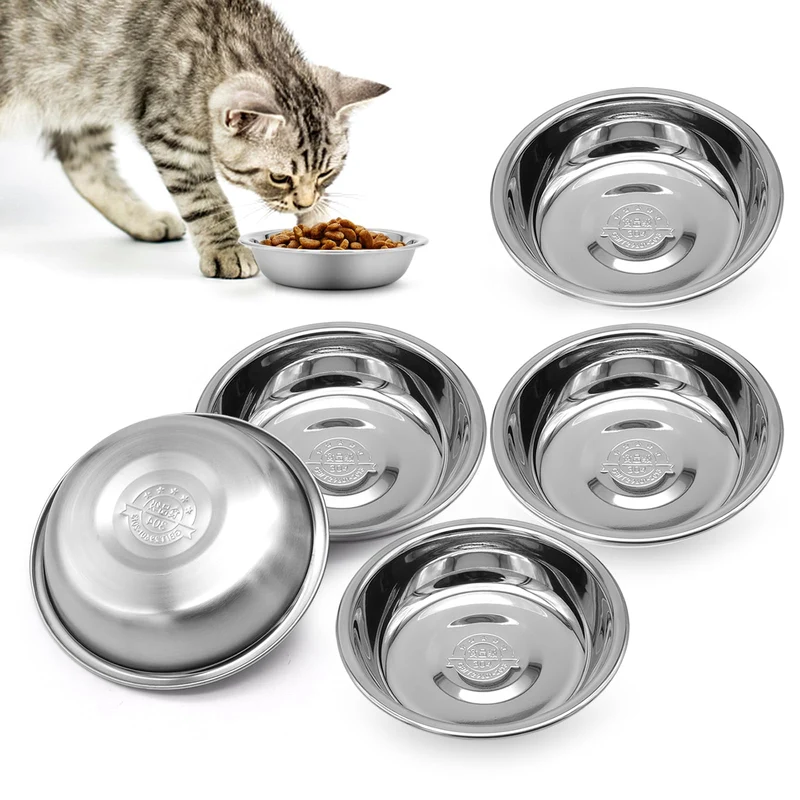 MicoSim Gamelles Chat Inox 304 – Peu Profondes, Larges et Faciles à Nettoyer (Set de 5)
