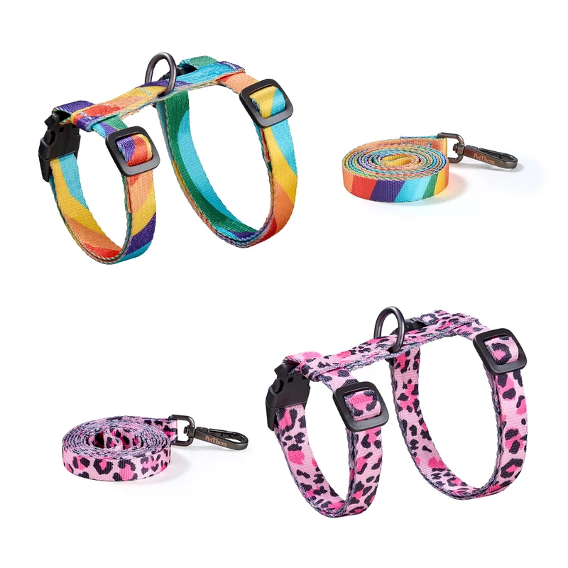 PetThem Harnais et Laisse pour Chat — Anti-fuite, Ajustable et Confortable (Jaune & Rose)