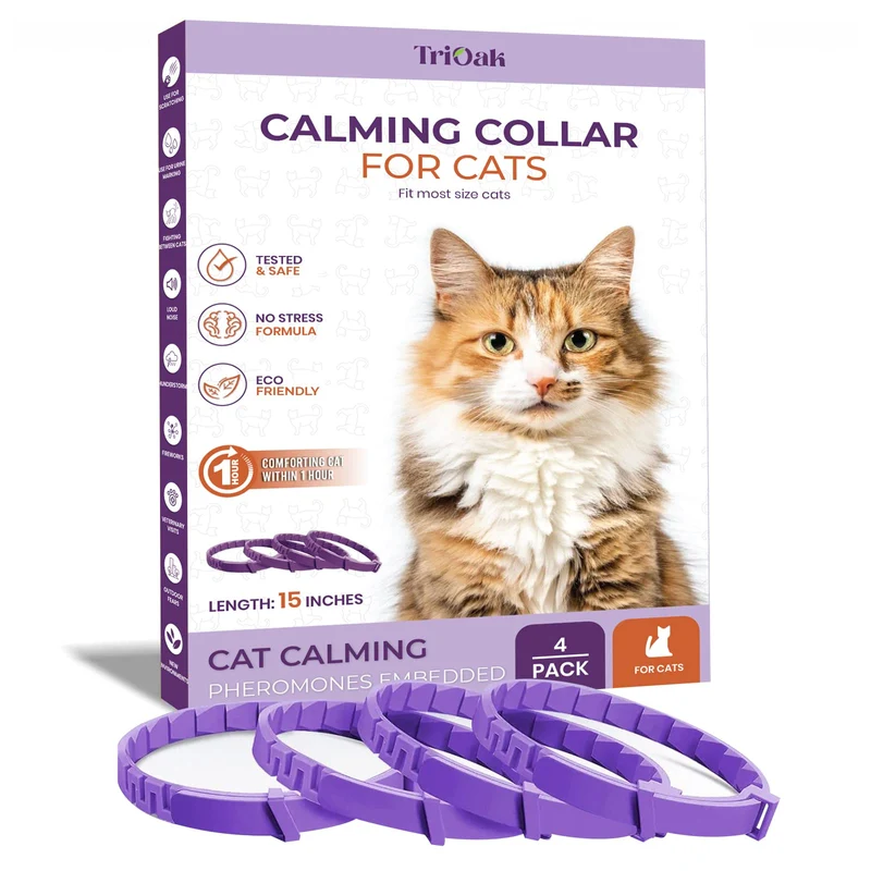 TriOak Collier Calmants à Phéromones pour Chats – Libération de sécurité, Anxiété et Aggression Multicat – Intérieur & Voyage – Violet M