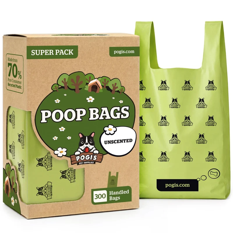 Pogi's – 300 sacs à crottes pour chien sans parfum avec poignées – Écologiques et ultra épais