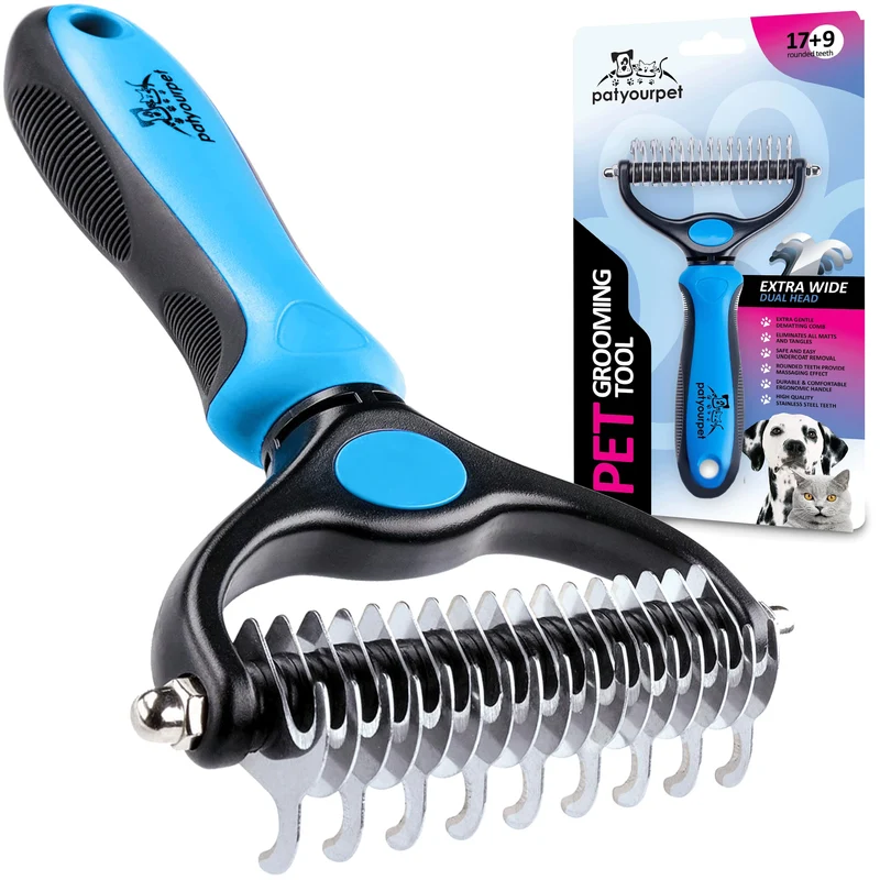 Pat Your Pet : Brosse Double Face pour Démêlage et Détourage du Pelage – Chiens et Chats, Très Large