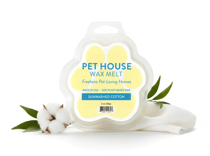One Fur All Pet House : Cire parfumée coton lavé au soleil, pack de 2 – À base de plantes, sûre pour les animaux