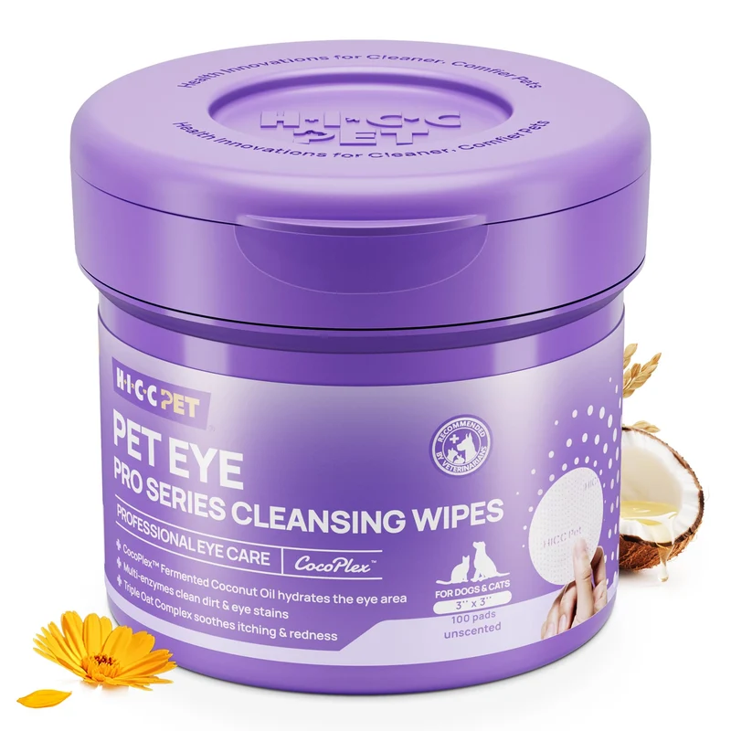 Lingettes Yeux HICC PET pour Chiens et Chats – Version Pro Hypoallergéniques, Sans Parfum, 100 Lingettes