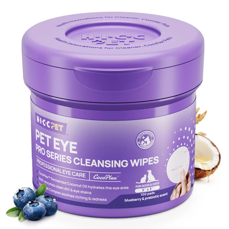 Lingettes Yeux HICC PET Pro pour Chiens et Chats — Hypoallergéniques, Débris et Sécrétions, Myrtille, 100 unités