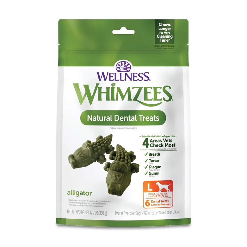 Whimzees Alligator – Friandises Dentaires Naturelles pour Chiens (Grand Format, 6 pièces, 12,7 oz)