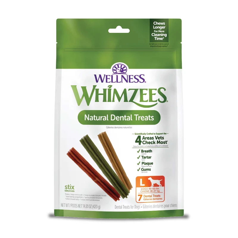 Whimzees Wellness Stix – Friandises dentaires pour chien Grand, 7 sticks, 14,81 oz, Haleine Fraîche