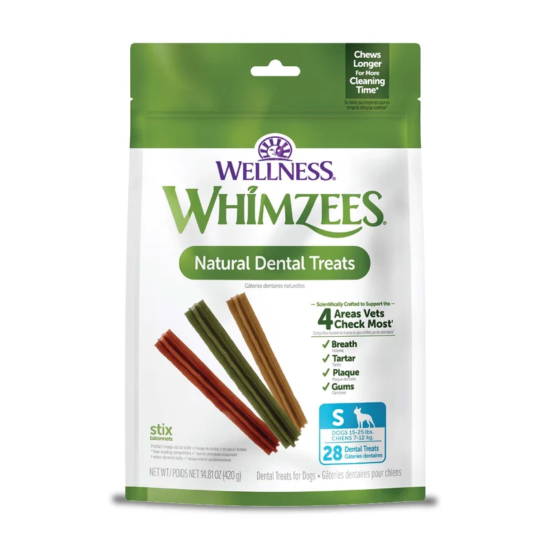 Whimzees Wellness Stix : Friandises dentaires naturelles pour chiens, petit format, 28 bâtonnets
