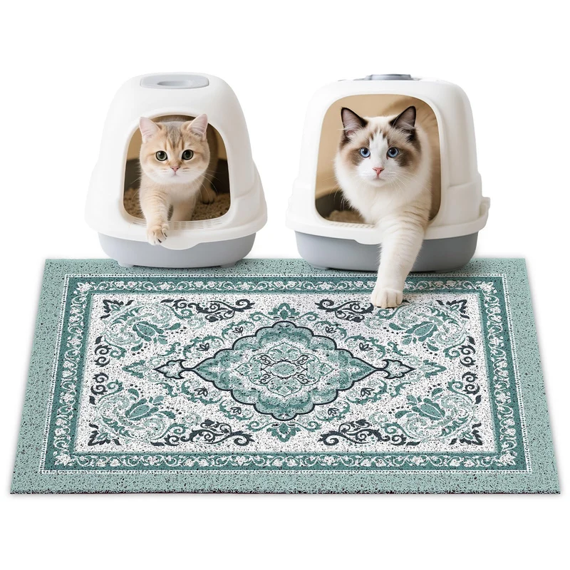 Unicorn Catcher – Tapis de litière pour chat 33 x 22 pouces, anti-dérapant et lavable (cyan foncé)