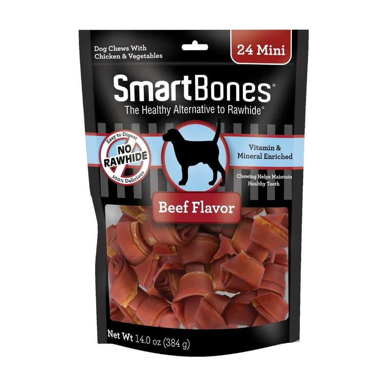 SmartBones Mini Mâcheurs au Boeuf Réel – Sans Cuir, 24 Friandises pour Chiens