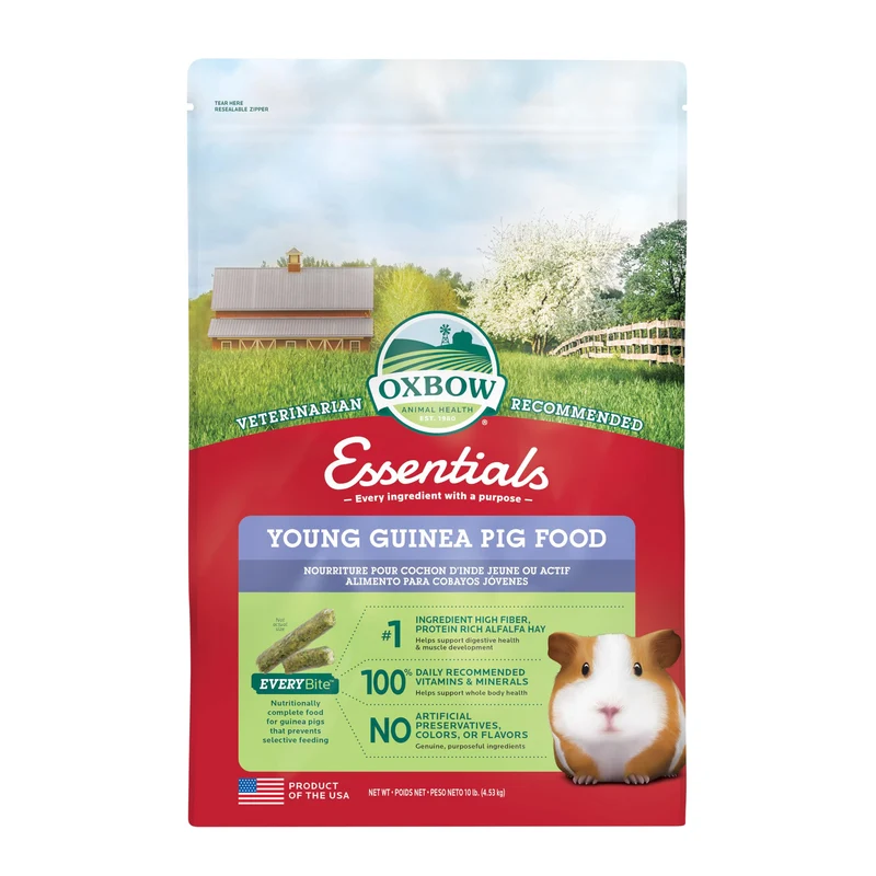 Oxbow Essentials Jeune Cobaye – Croquettes au Foin de Timothy, Vitamine C Stabilisée, Haute Fibre, États‑Unis, 10 livres