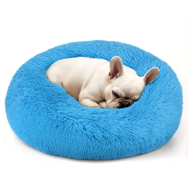 Hoewina Lit Donut pour Chiens et Chats – 20 pouces, Bleu Clair