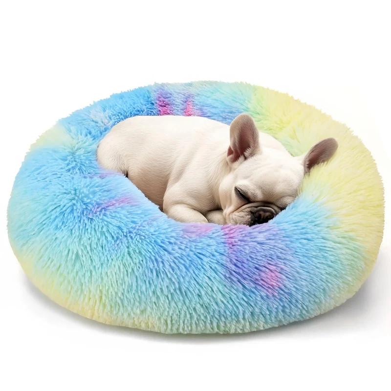 Hoewina Lit Rond Apaisant pour Chiens et Chats – Couchage 20 po, Anti-Anxiété, Lavable