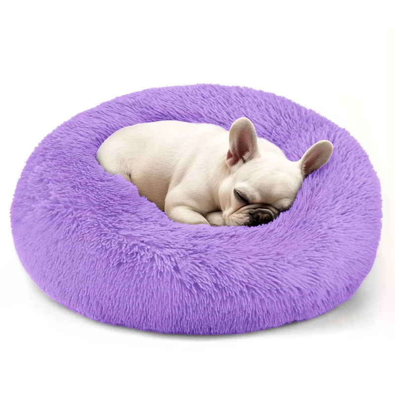 Hoewina Lit Donut pour Petits Chiens – Anti-Anxiété Lavable Violet, 24 x 24 x 8 pouces