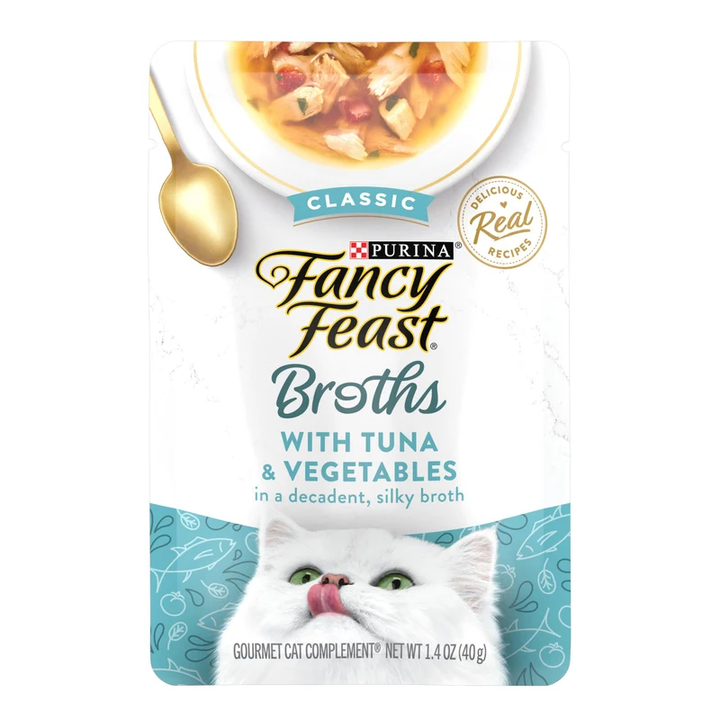 Fancy Feast Bouillon Classique au Thon et Légumes — Topper Gourmet pour Chats, Pack de 16 Sachets 1,4 oz