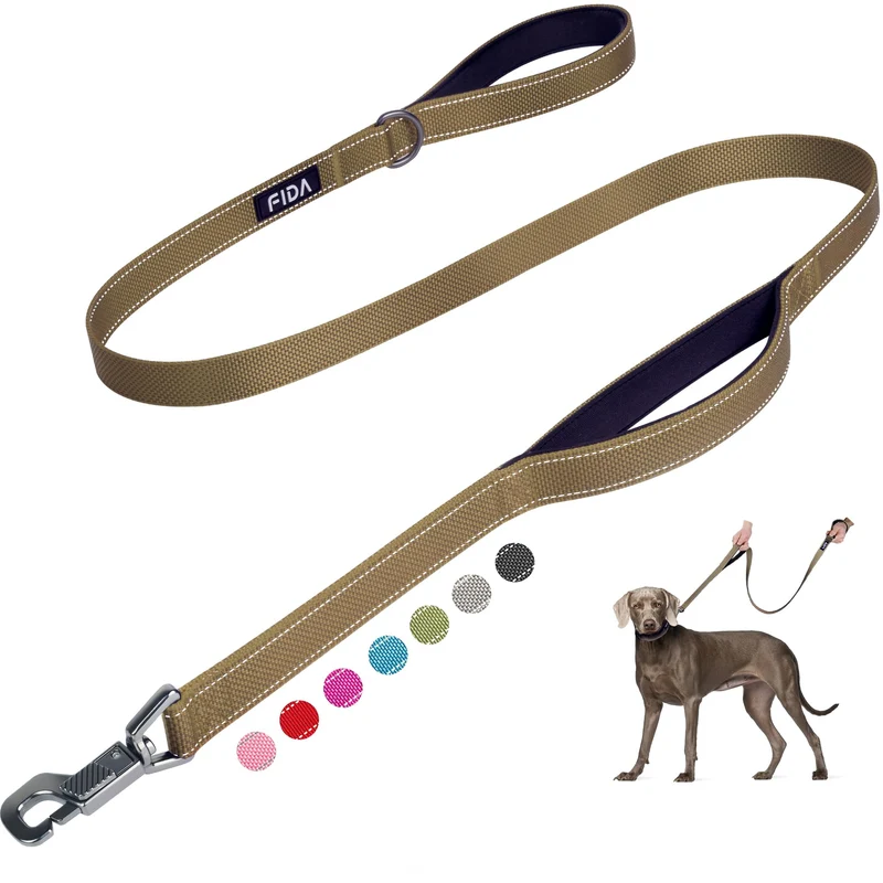 Fida Longe Chien 5ft – 2 Poignées Rembourrées, Crochet Avancé et Réfléchissante – Marron