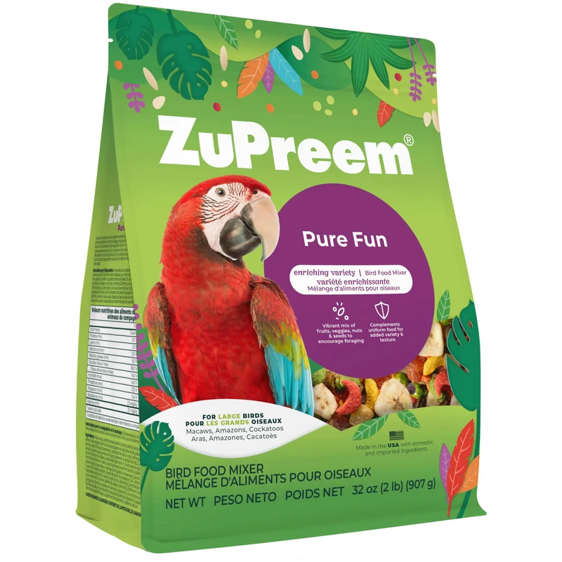 ZuPreem Pure Fun – Nourriture pour Grands Oiseaux, Mélange Graines et Pellets, 2 lb, Fabriqué aux États-Unis