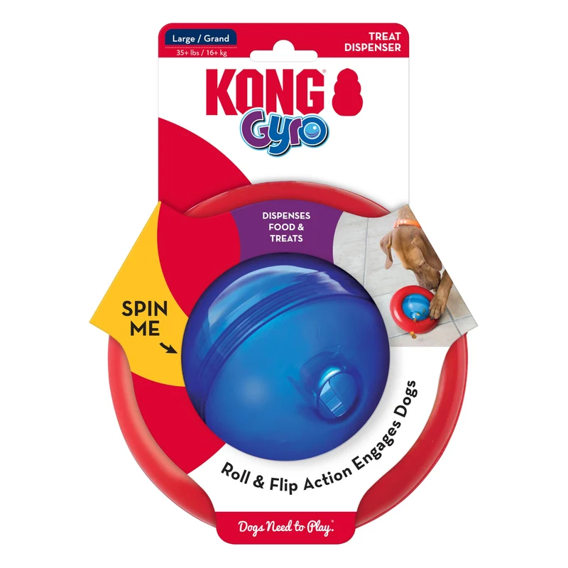 KONG Gyro – Jouet interactif pour chien, dispense friandises et alimentation lente (pour chiens moyens et grands)