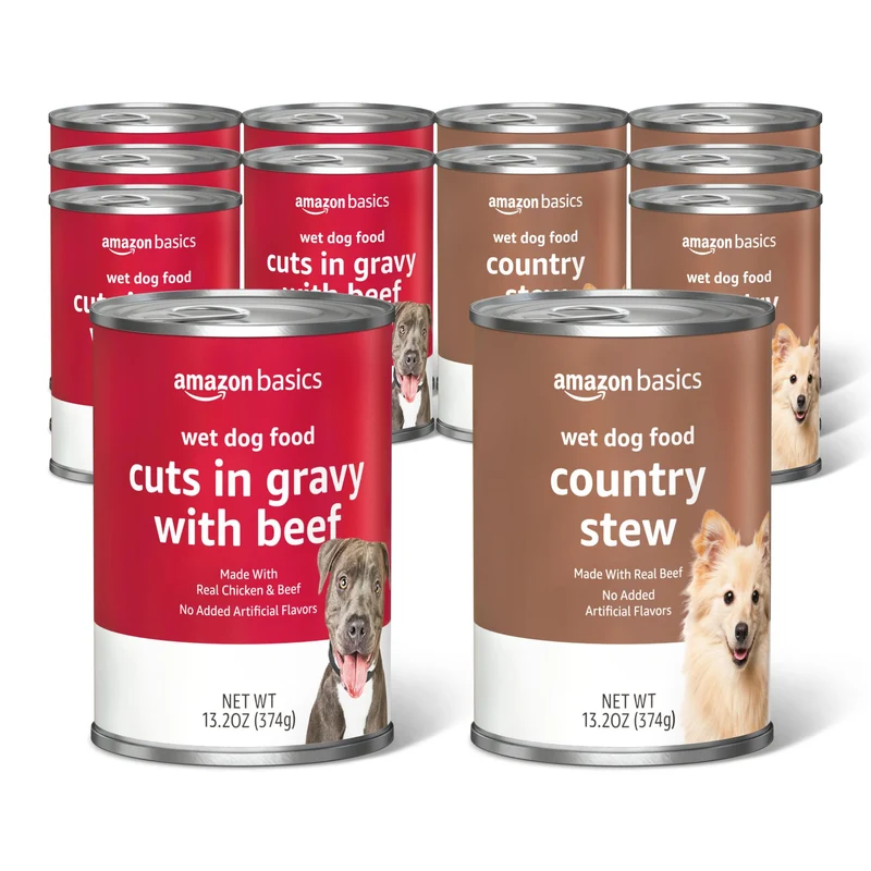 Amazon Basics Nourriture humide pour chien – Variété Ragout de Boeuf et Morceaux en Sauce, 13,2 oz (375 g), Pack de 12