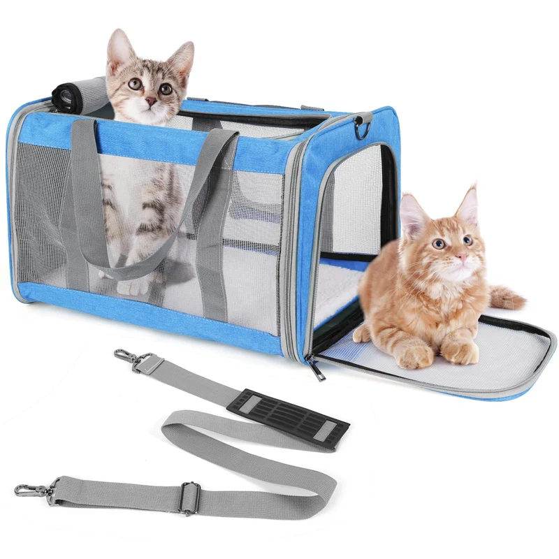 TIYOLAT Sac de transport pour chat grand format – jusqu’à 9 kg, bleu, pliable et ventilé