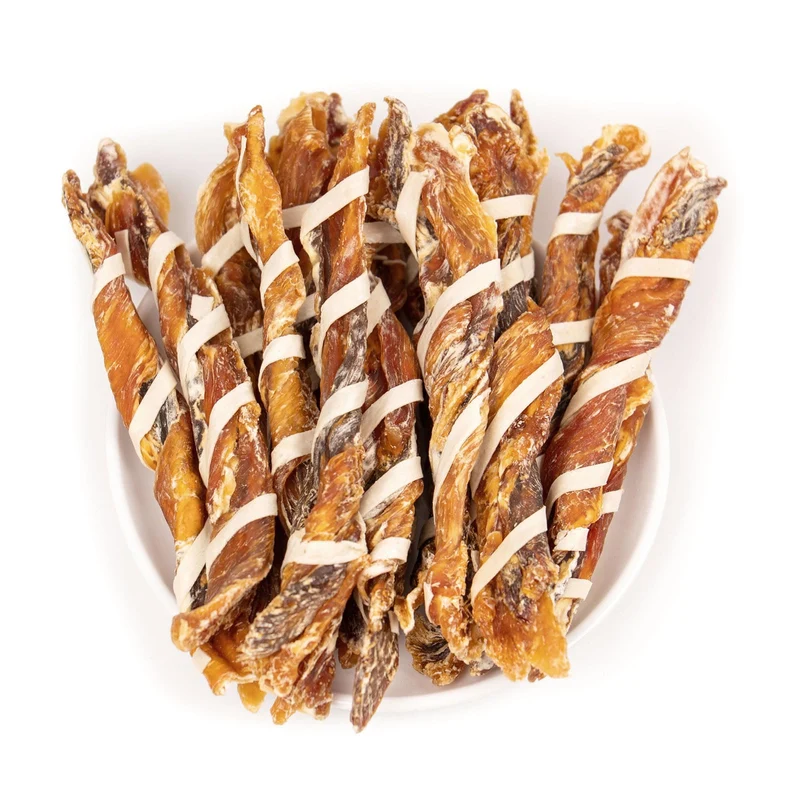 MON2SUN Friandises pour chien – Bâtons torsadés triple saveur (5–7 po), poulet, canard et morue, 15 pièces