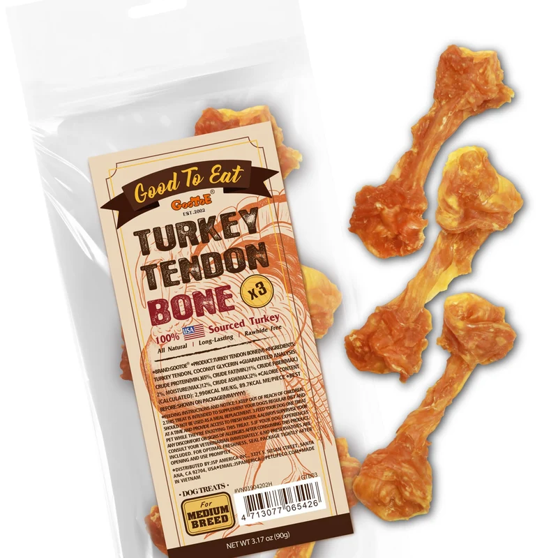 Gootoe Tendons de Dinde pour Chiens – Friandises Naturelles Hypoallergéniques, Alternative au Cuir, Mastication Longue Durée (M), Pack de 3
