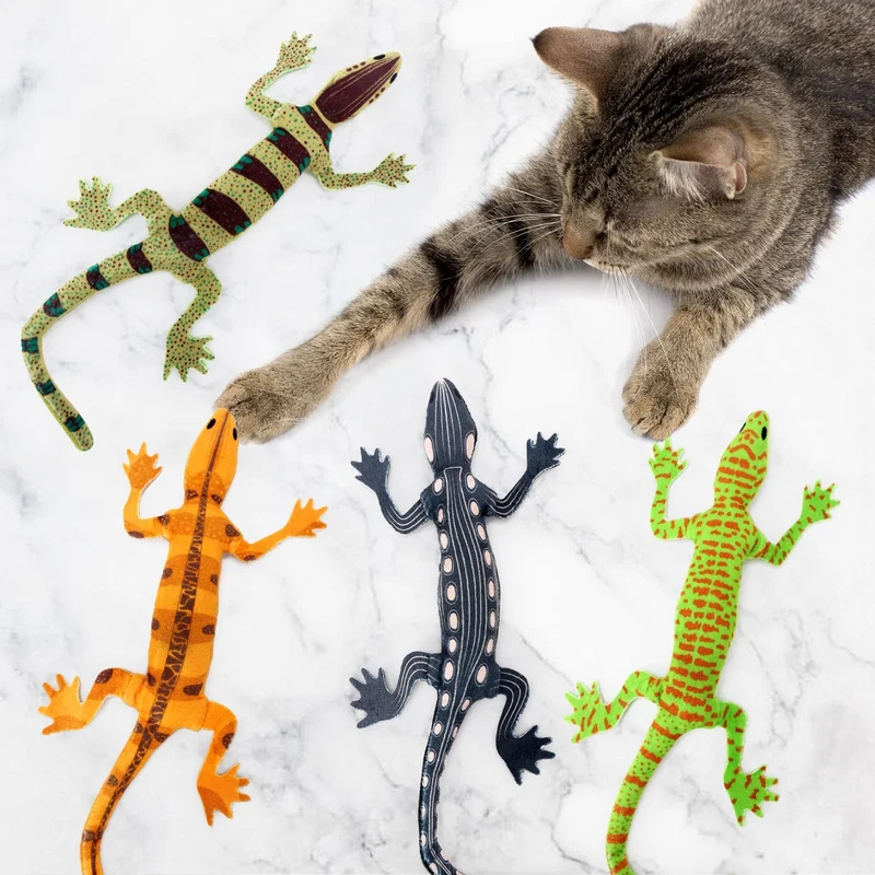 CiyvoLyeen - Jouets lézard avec herbe à chat – Lot de 4, résistants à la morsure, interactifs pour chats d’intérieur