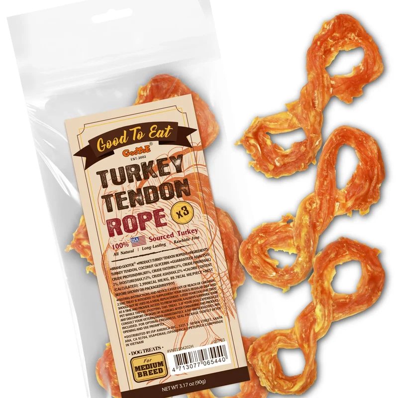 Gootoe Tendons de Dinde pour Chien – Friandises Naturelles, Hypoallergéniques, Alternative à l’Os Brut, Corde (M) – Lot de 3