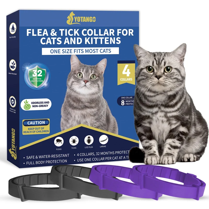 YOTANGO - 4 paquets de colliers antiparasitaires pour chats, 32 mois, étanches et réglables