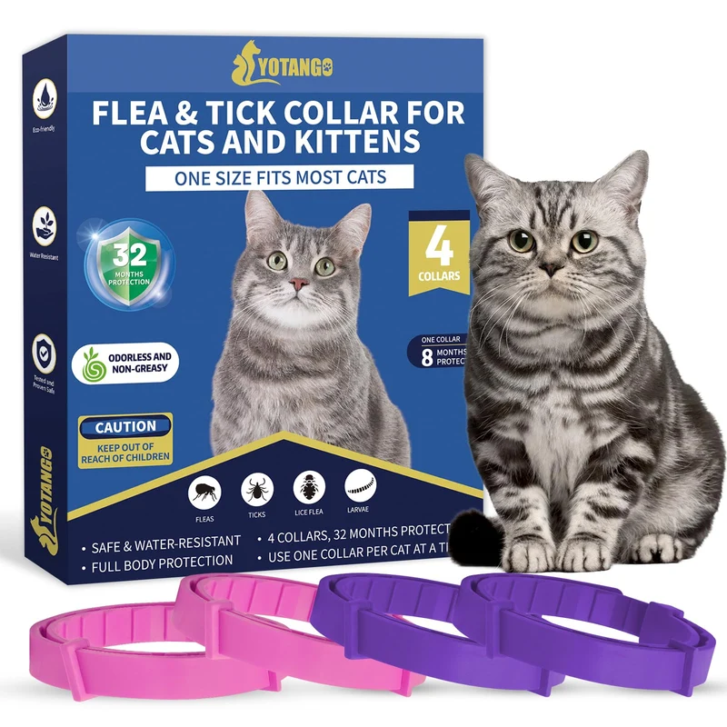 4 Pack Collier Antipuces pour Chats – Prévention 32 Mois, Étanche, Ajustable (Rose & Violet) | YOTANGO