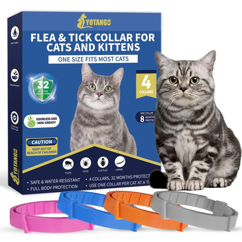 YOTANGO – Colliers antiparasitaires pour chats (4-pack) – Prévention puces et tiques, 32 mois, waterproof, ajustable
