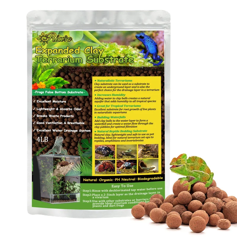 Riare Substrat Terrarium Argile Expansée 4 Livres – Drainage, Humidité et Faux Fond Bioactif